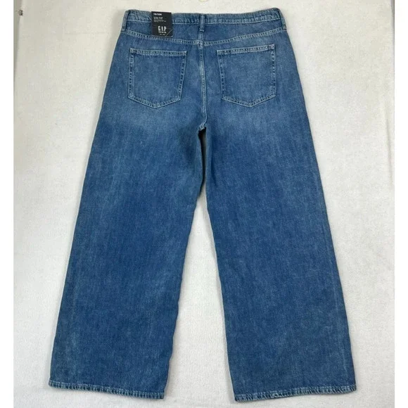 GAP Jeans Women Plus 16 33R High Rise Wide Leg Dark Wash Fade Contemporary - Picture 2 of 10